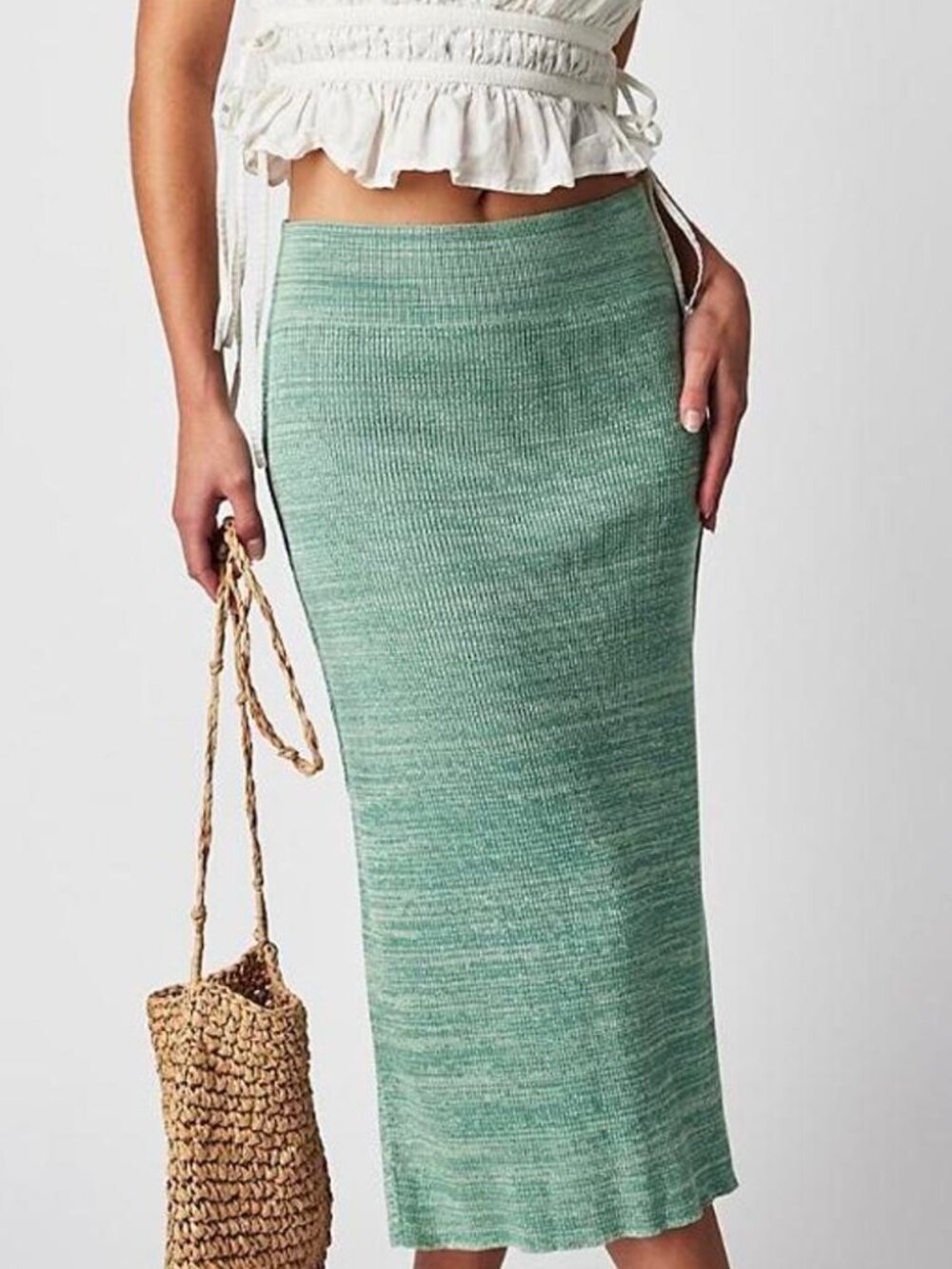 NWT FREE PEOPLE Golden Hour Malachite (Green) Sweater Knit Long Skirt sz L